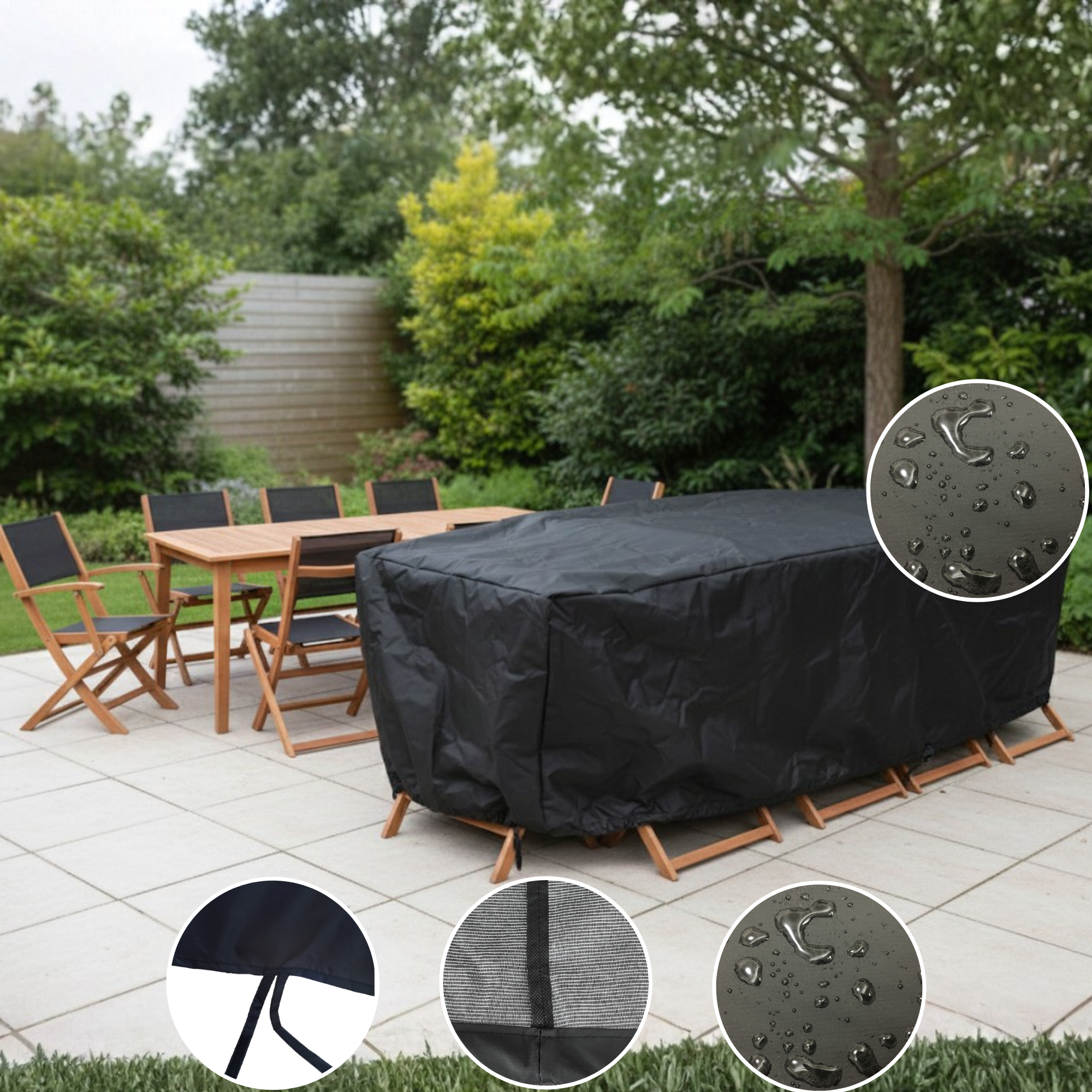funda 5 mesa negra Funda Para Mesa Jardin C/sillas 100% Impermeable (240x130x65cm) - Imagen 1