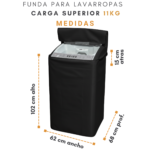 Funda para Lavarropas 11kg Carga Superior – (102x62x68cm) Compatible Whirlpool / Drean / BGH | Lona 100% Impermeable - Imagen 4